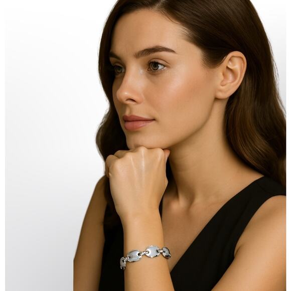 Tiffany & Co. Pebble Link Oval Bracelet Sterling Silver Italy Vintage W/ Pouch - Picture 12 of 13